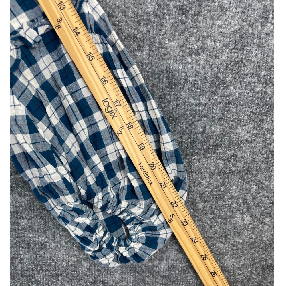 Urban Outfitters Plaid Tunic Women Size L Blue White Excellent Ruffle Sleeve - Picture 8 of 13